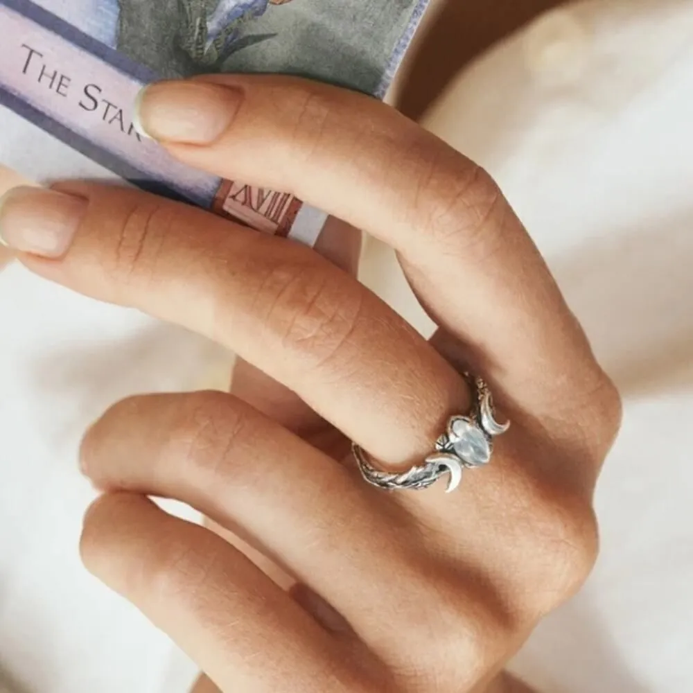 Vintage Triple Moon Crescent Band Moonlight Desing Ring Silver - Image 7