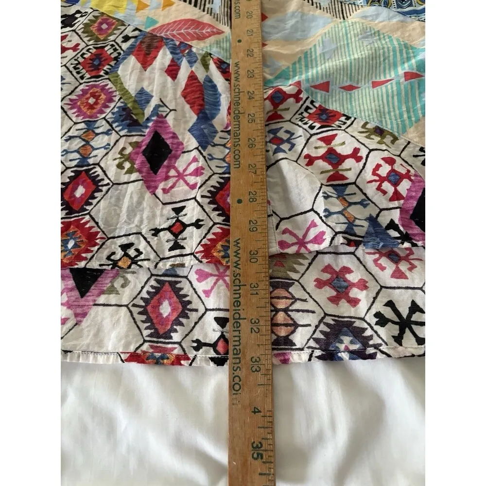 Calessa Top Size 1X Multicolor Aztec Button Front Southwestern Abstract Roll Tab Blue - Image 11