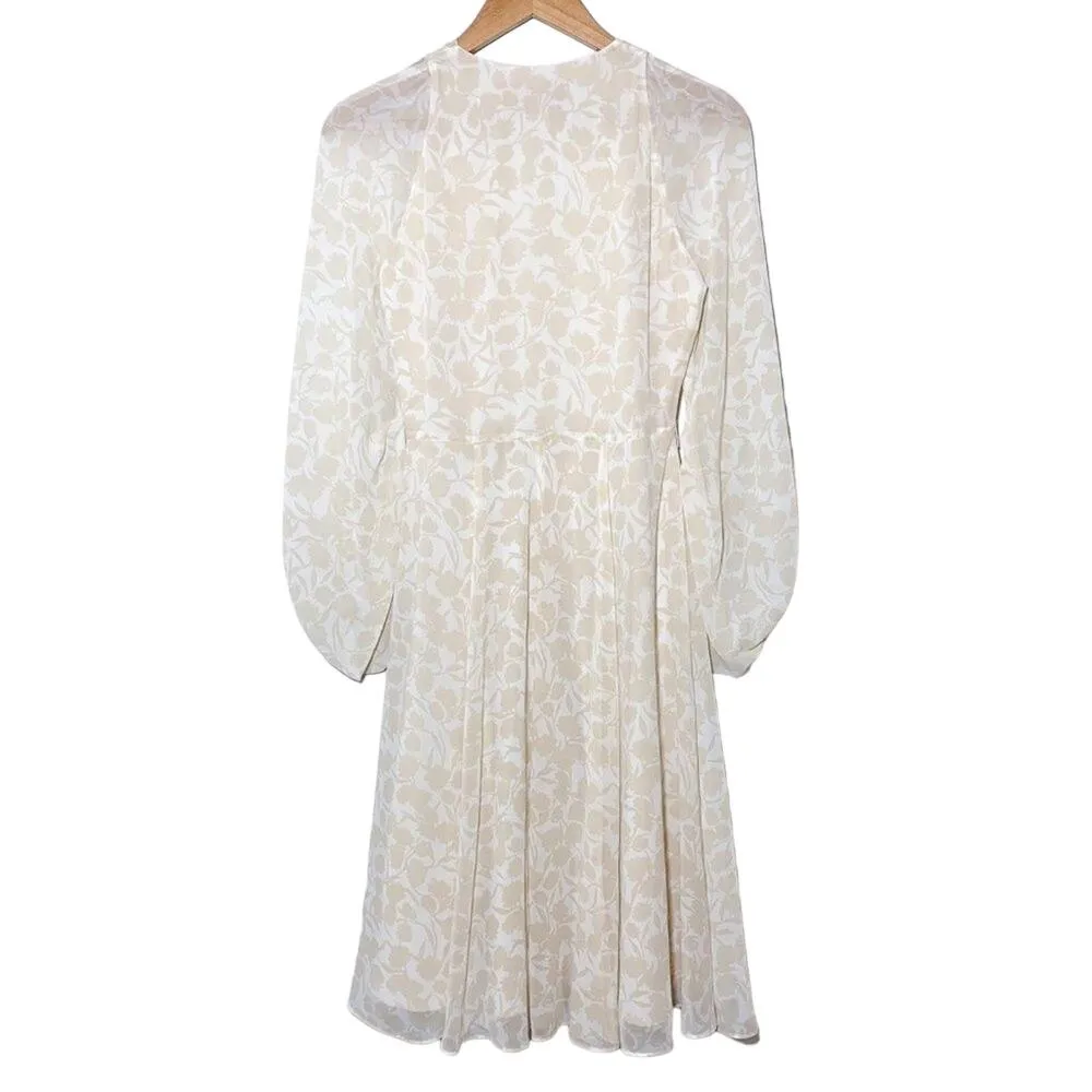 Gal Meets Glam Esther Floral Flowy Long Sleeve Dress (No Belt) Tan Cream 2 - Image 4