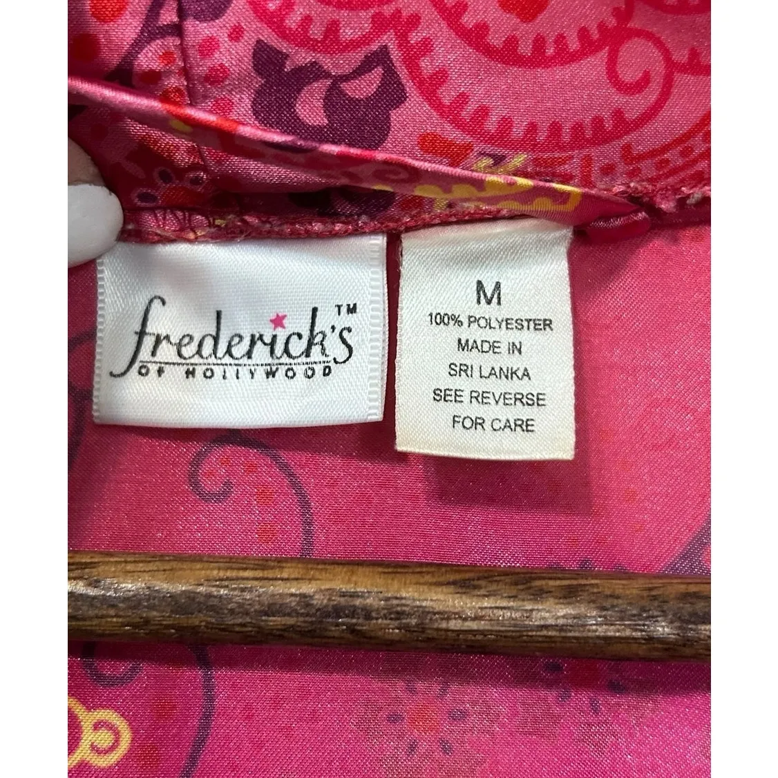 Y2K Fredericks Women Pink Robe M Satin Kimono Paisley Floral Loungewear Romantic - Image 10