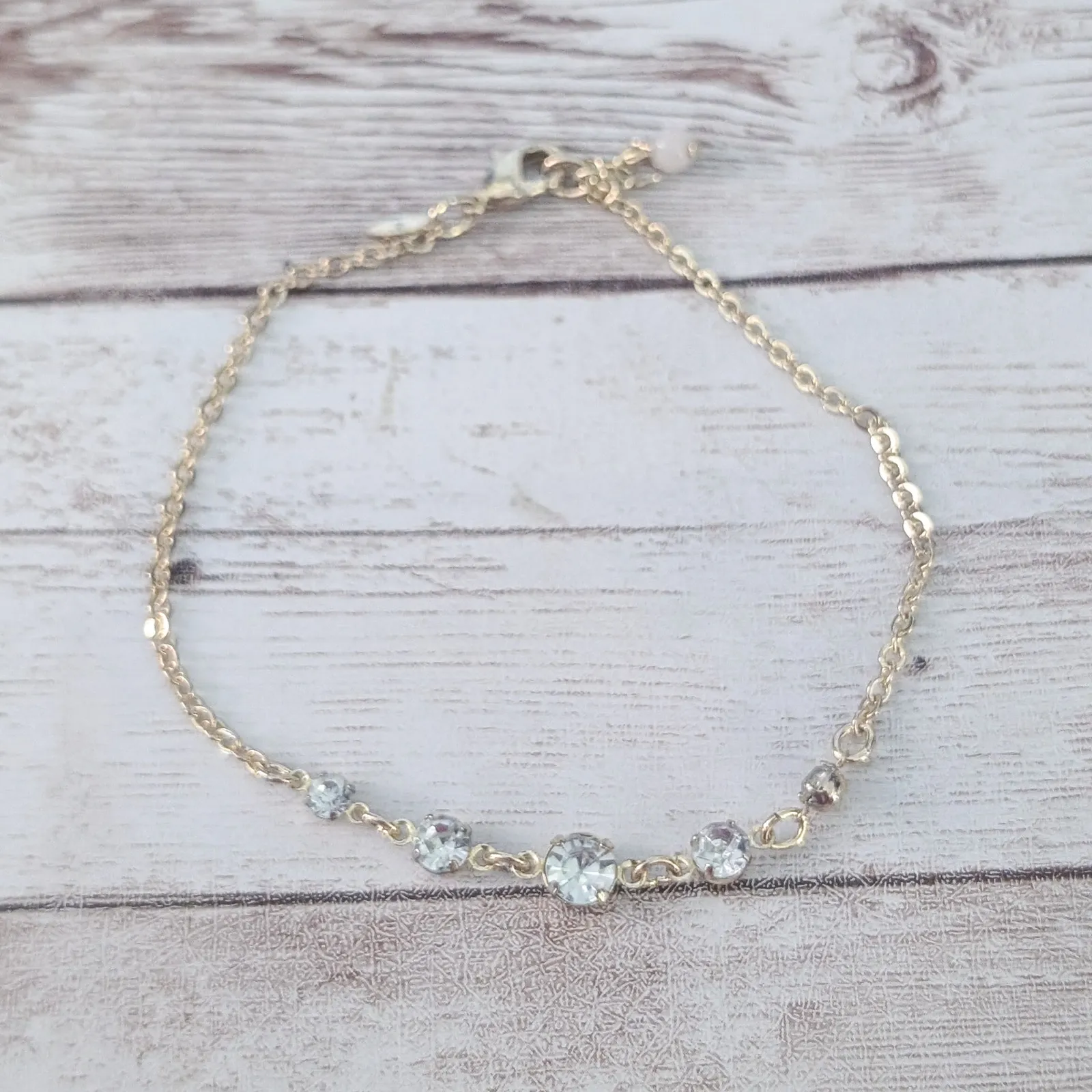 Vintage Avon SAQ Large Bracelet or Anklet Gold Tone with Clear Gems - Image 9
