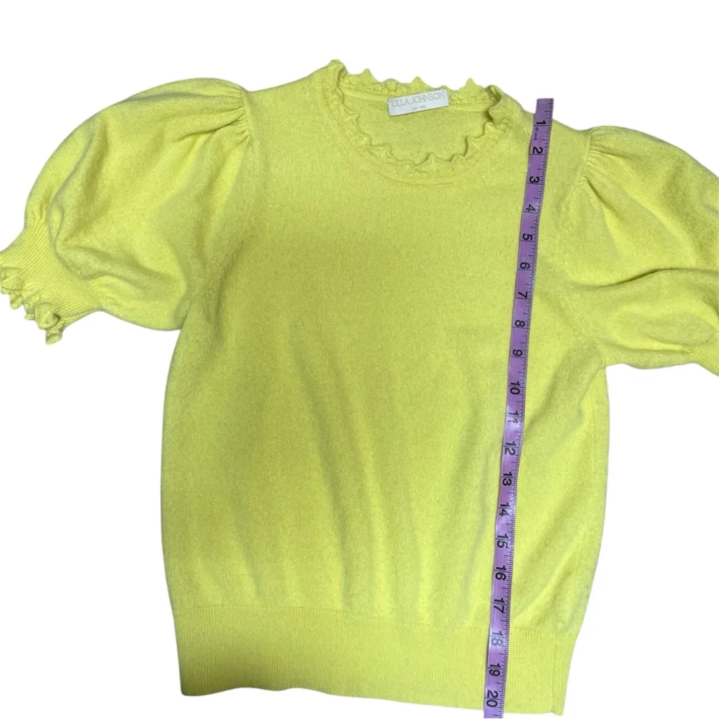 Ulla Johnson Lotta Scallop Edge Short Sleeve Yellow Cashmere Sweater Size Med - Image 12