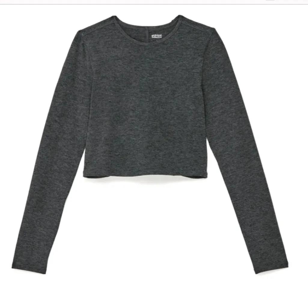 Girlfriend Collective ReSet Cropped Long Sleeve Workout Top Moon Gray Marled LG - Image 2
