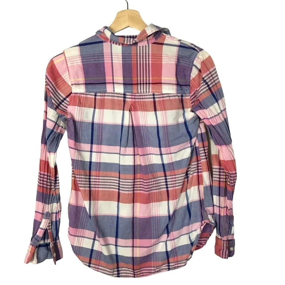 Old Navy The Classic Cotton Pink & Purple Plaid Long Sleeve Button Down XS - Image 2