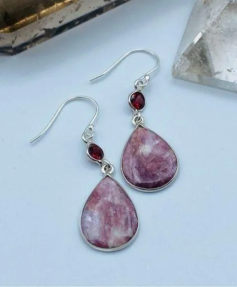 Sterling Silver Natural Rubellite Pink Tourmaline With Quartz Earrings - Image 1