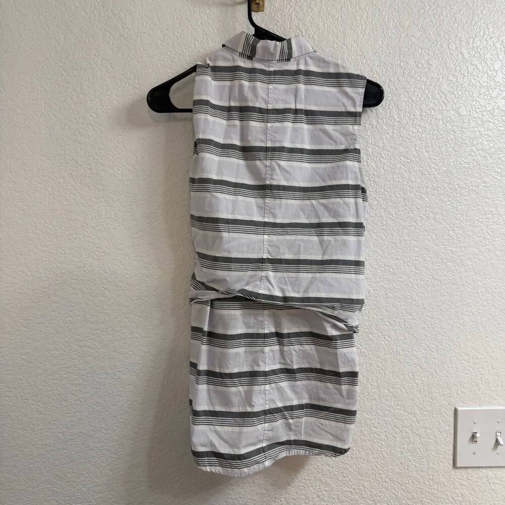 Derek Lam 10 Crosby Grey Striped Tie Top Size 4 - Image 2