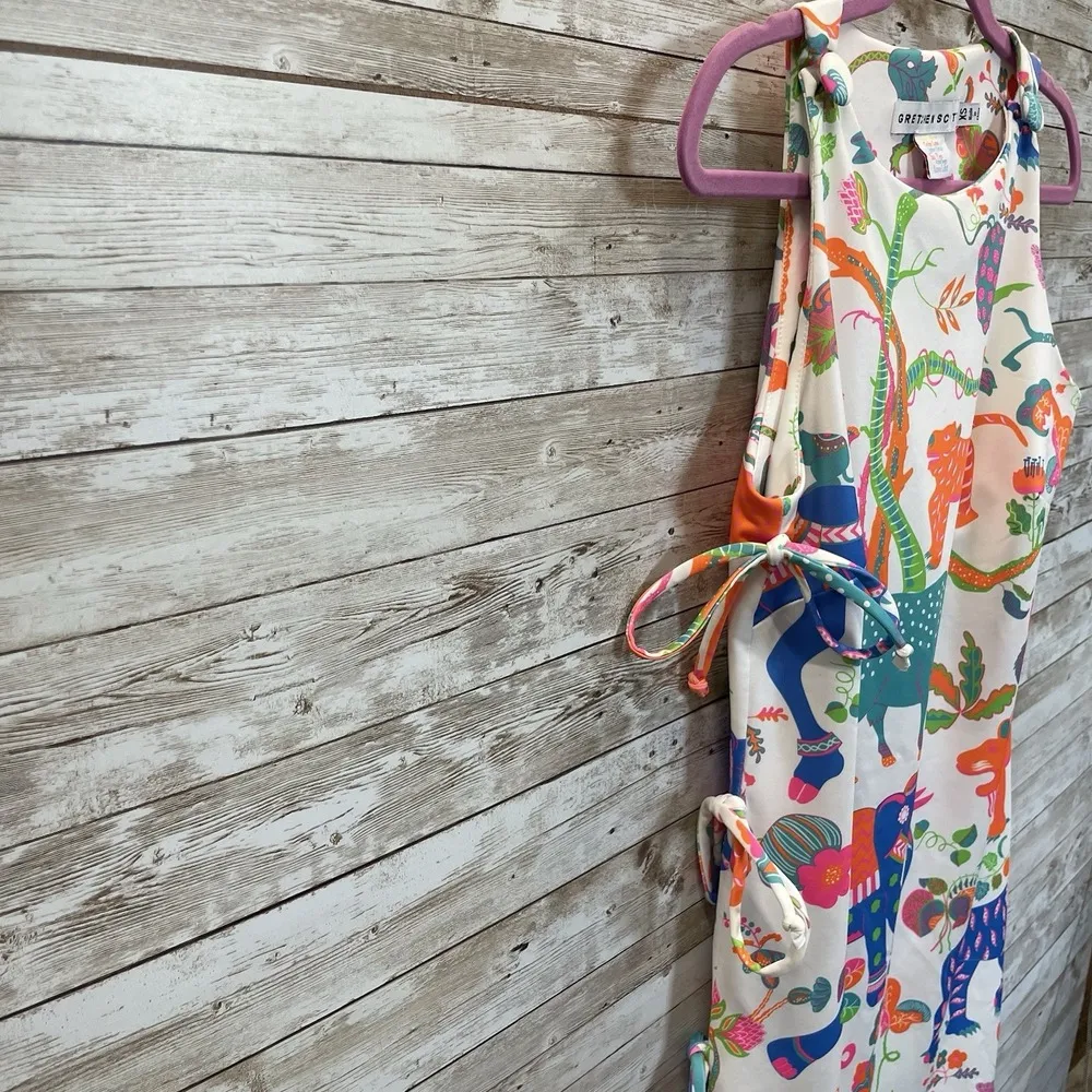 Gretchen Scott Womens XS Dress White Bougie Neon Animal AOP Classic Button Strap Pink - Image 4