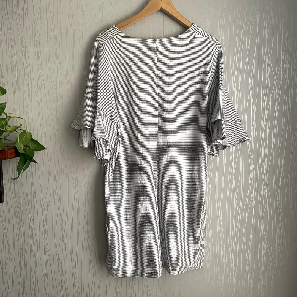 LUCKY BRAND Dress Women’s Medium Stripe Ruffle Bell Sleeve Knit Mini Shirt Dress - Image 9