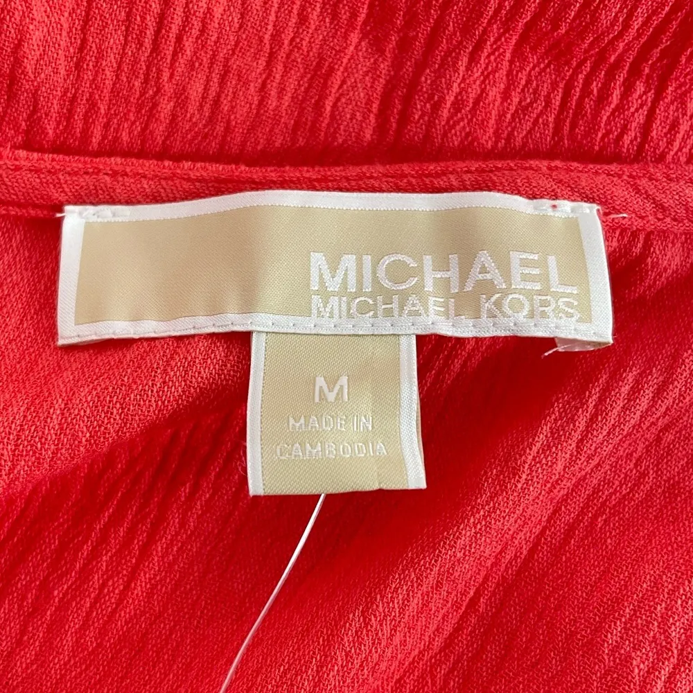 MICHAEL Michael Kors 1/2 Zipper Flutter Sleeve Blouse Salmon Size Medium - Image 5