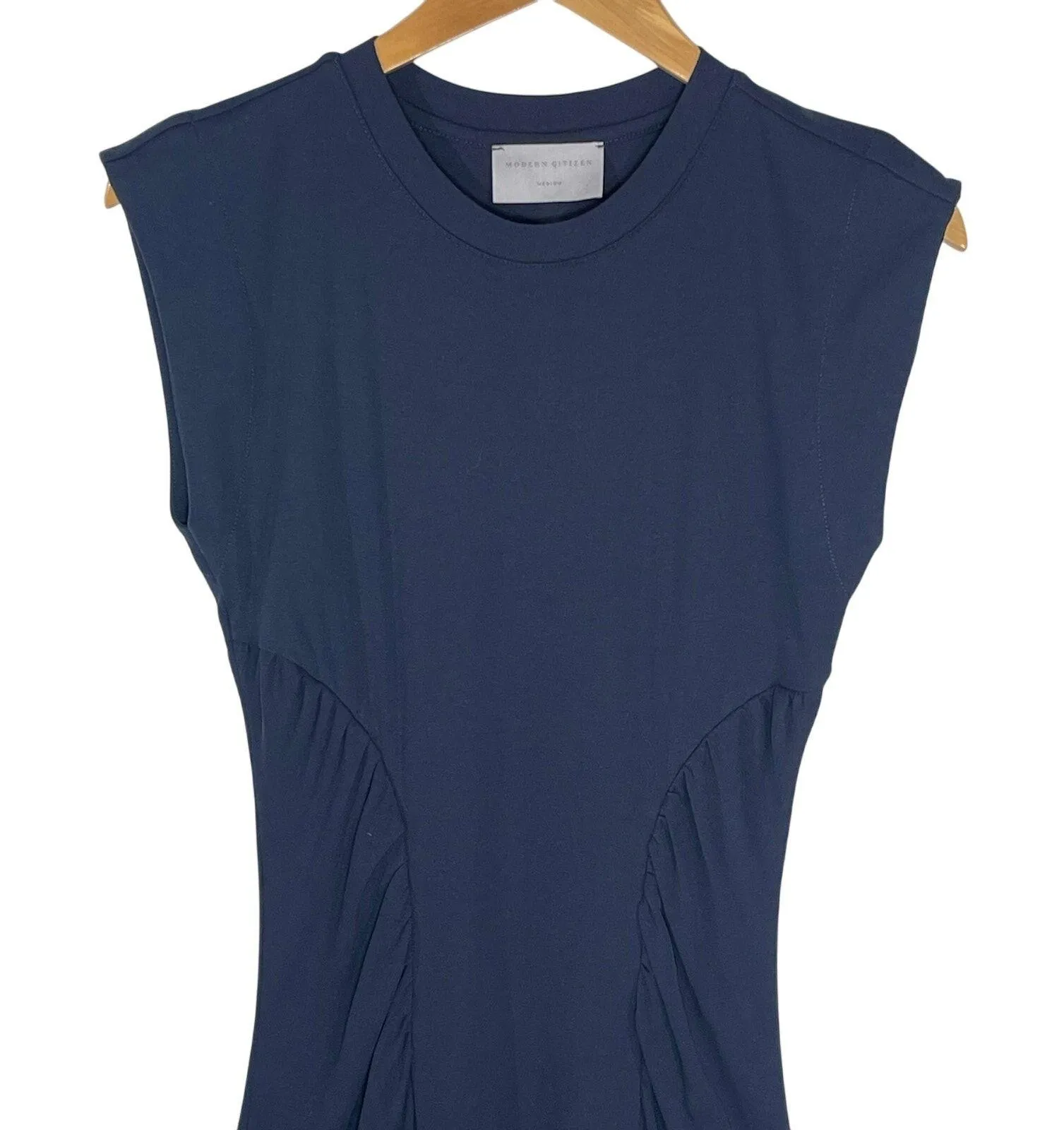 MODERN CITIZEN Women’s Lenox Side-Ruched Navy Blue Knit Midi Dress - Image 4