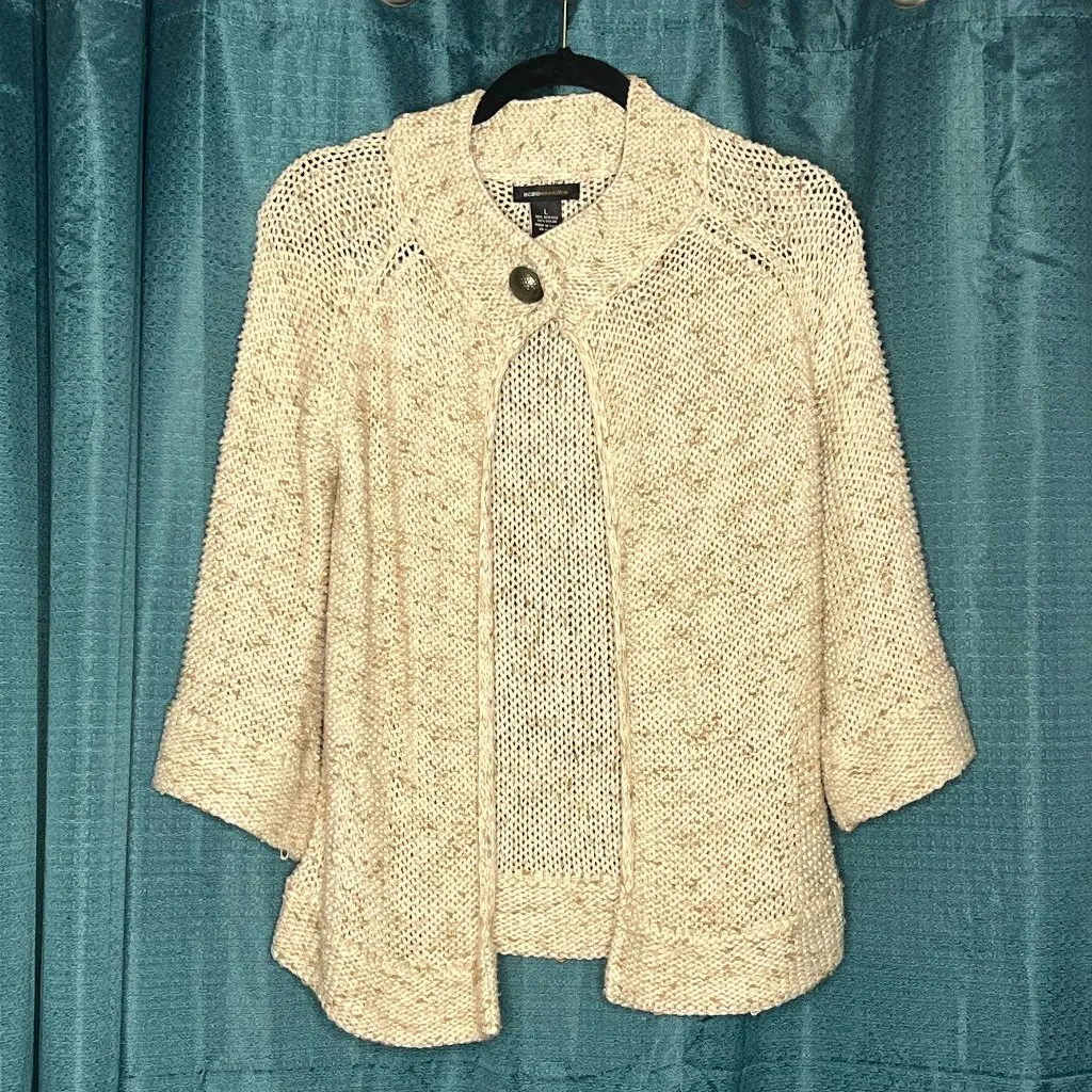 BCBGMaxAzria Vintage Cream Knit Cardigan Vintage Grandma Core Chunky Sweater L - Image 3