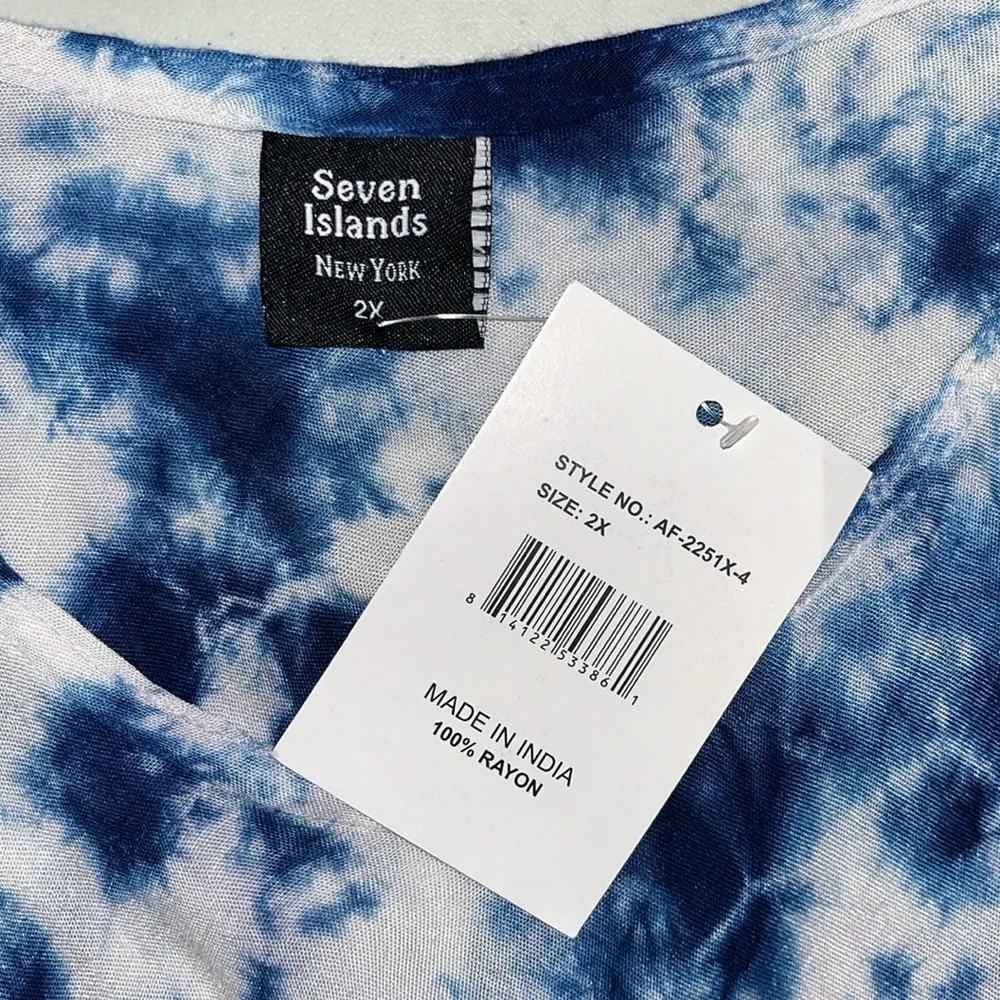 Seven Islands NWT Size 2X Tie Dye American Flag Star Print Tunic Coverup Dress Blue - Image 5