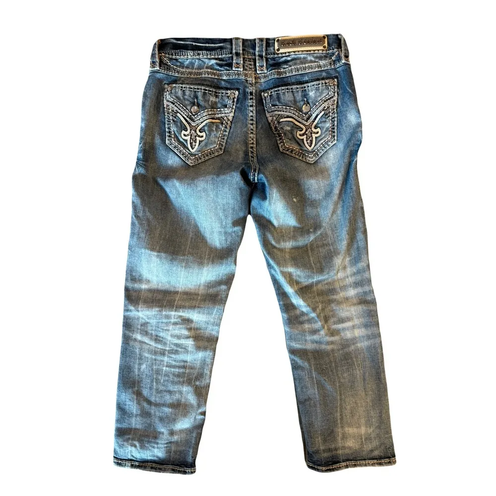 ROCK REVIVAL Hettie Stretch Cropped Jean Distressed Bling Pockets Size 27 - Image 9