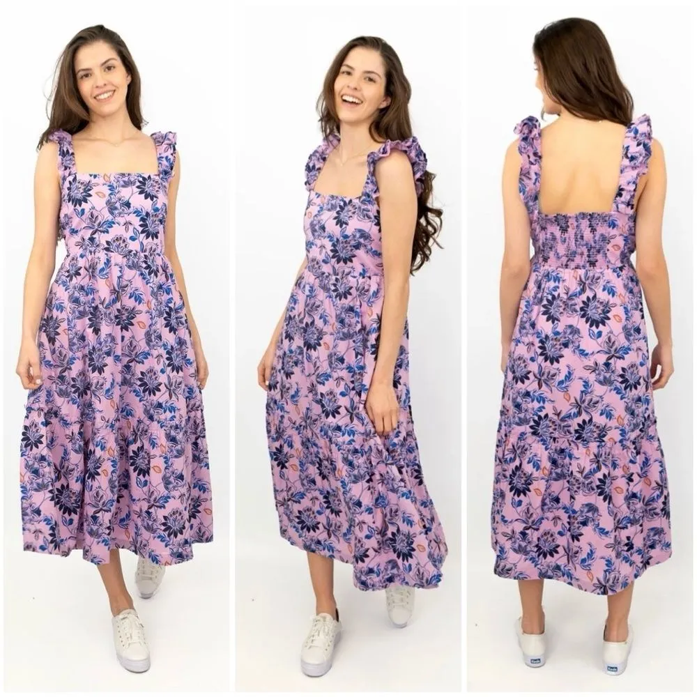 🆕 J. Crew Smocked Square Neck Poplin Midi Floral Dress - Image 6