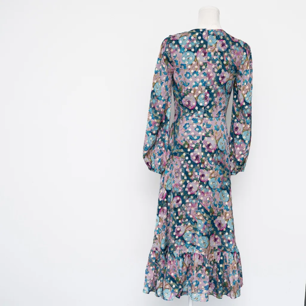 Dress the Population | Metallic Floral Long Sleeve Midi Dress - Image 3