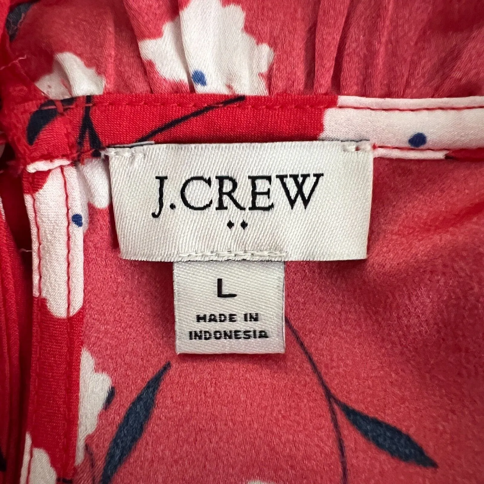 J Crew Blouse Womens Large Red Floral Print Long Sleeve Ruffle Neck Top Bohemian - Image 7
