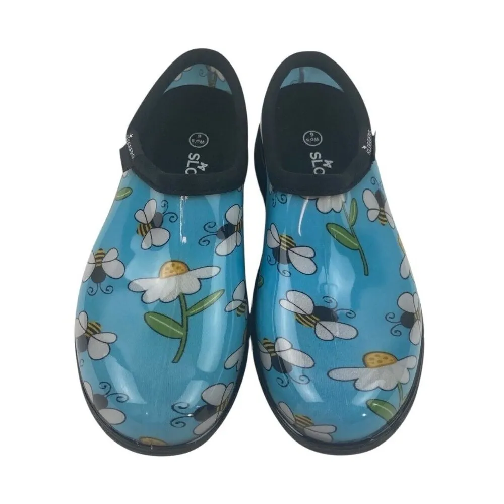 Sloggers Womens Size 6 Blue Bumble Bee Waterproof Garden Clogs Slip On Shoes - Image 2