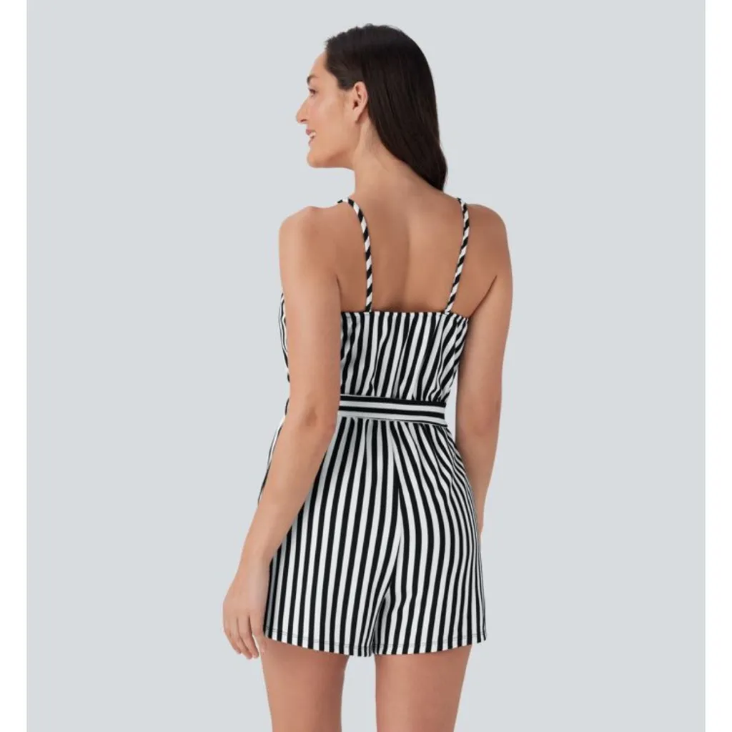 Halara NWT  V-neck Snap Belted Stripe Waffle Jumpsuit with Pockets size m - Image 2