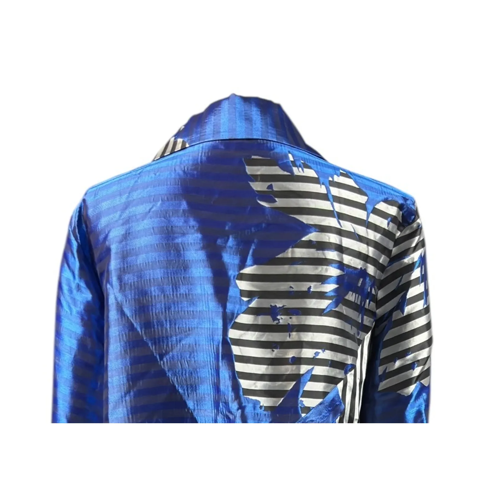 New IC By Connie K Jacket Size 3X Blue Black Silver Stripe Floral Dressy Work - Image 6