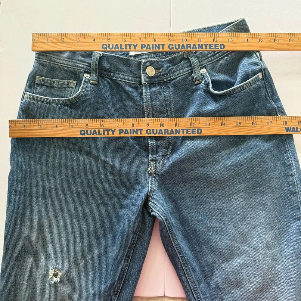 Free People Maggie Straight Jeans High Rise Rigid Denim Frayed Hem Button Fly 27 - Image 5