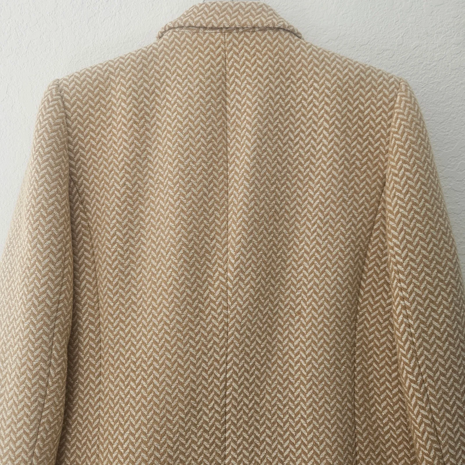 Anine Bing Oversized Fishbone Blazer Tan/White‎ Herringbone Print Size Large - Image 10