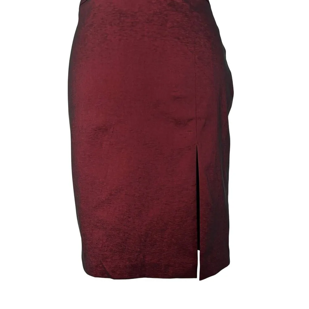 Cache Cranberry Metallic Sheen 9" Slit Evening Day Pencil Skirt Stretch $118 NWT - Image 7