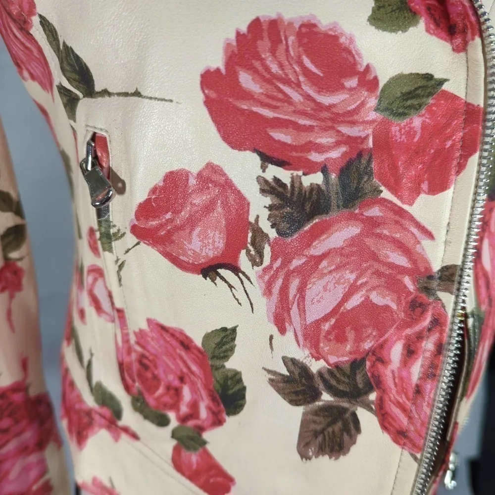 NWT | L’AGENCE 100% Genuine Leather Floral‎ Biker Jacket in Dawn Rosewood Pink Size XS - Image 9