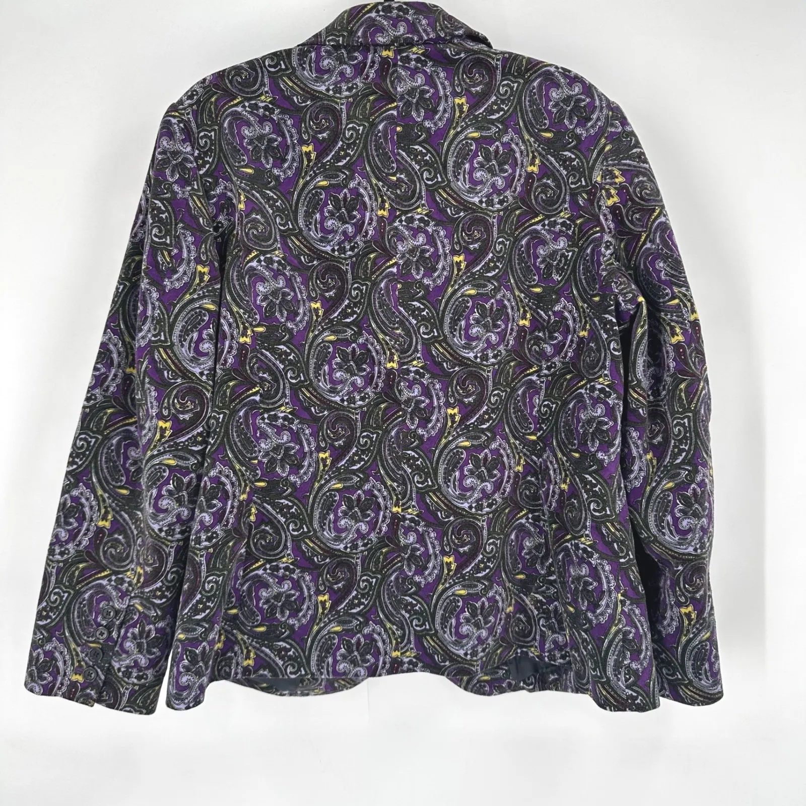 Talbots Woman Paisley Print Blazer Jacket Purple Yellow Black Size 14W velvet - Image 6