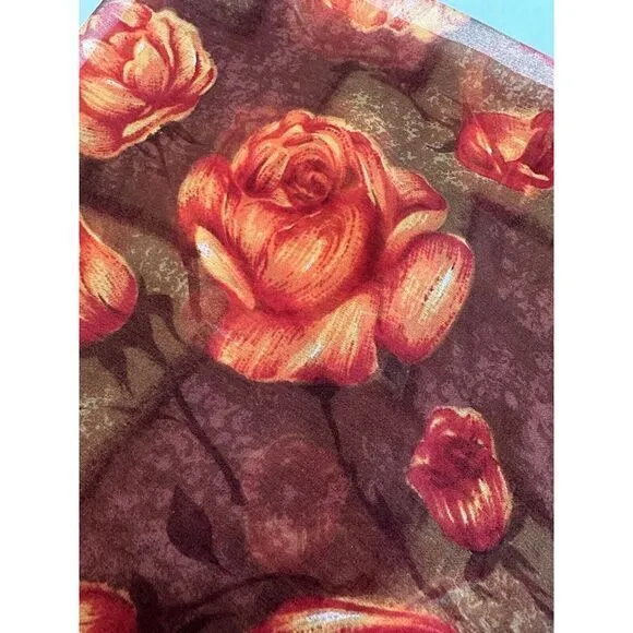Vintage Red Orange Brown Floral Print‎ Scarf 26x25 Good Condition Sheer - Image 2
