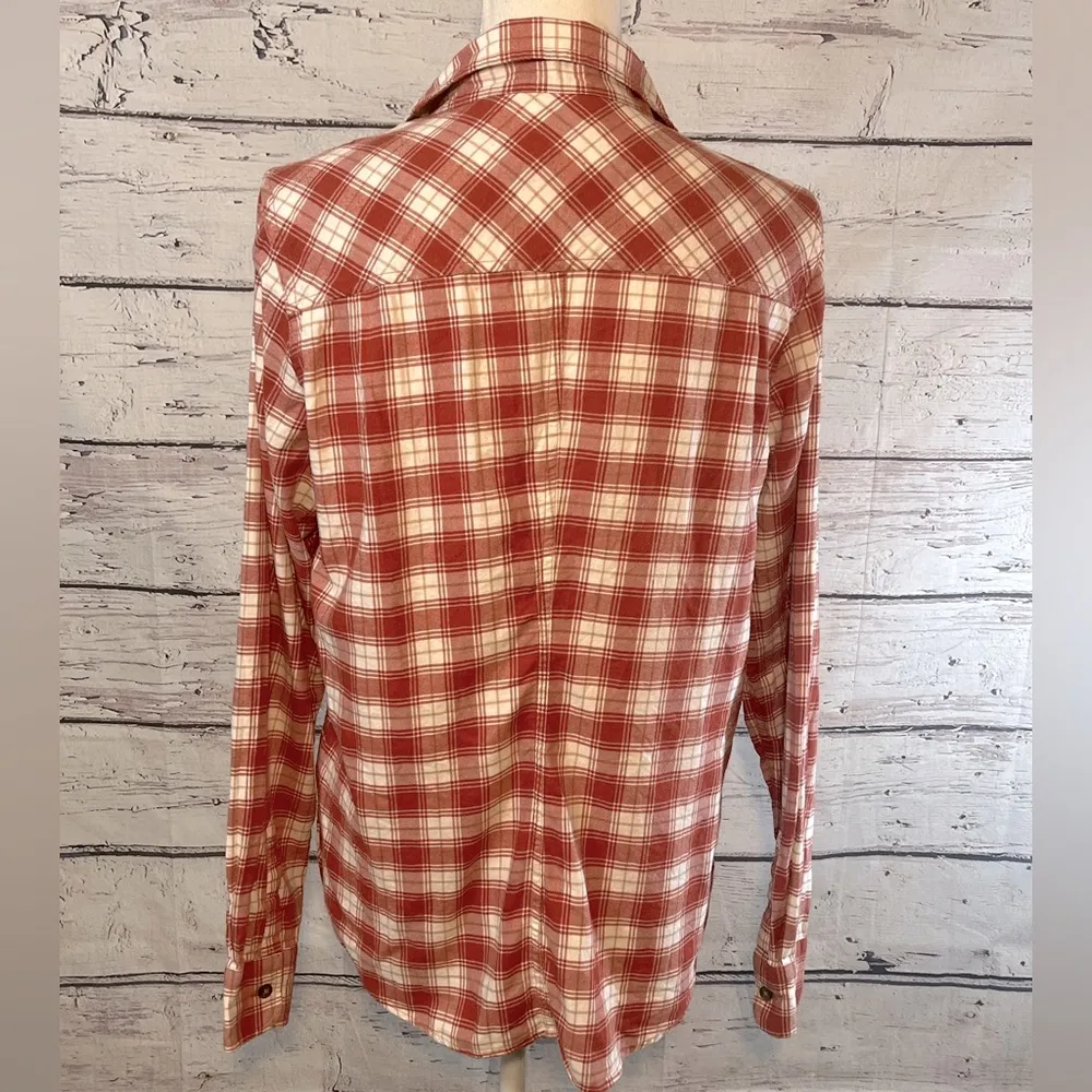 PENDLETON Button Down Shirt 100% Cotton Plaid Rust/White-Large - Image 3
