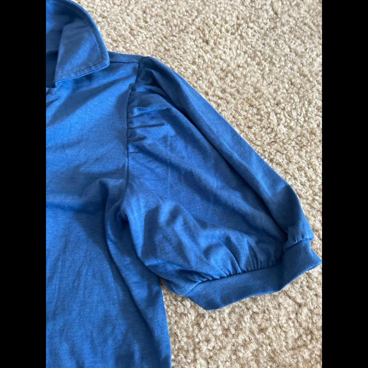 Woman shirt Short Sleeves Collar small Puffy Arms Cute Blue - Image 2