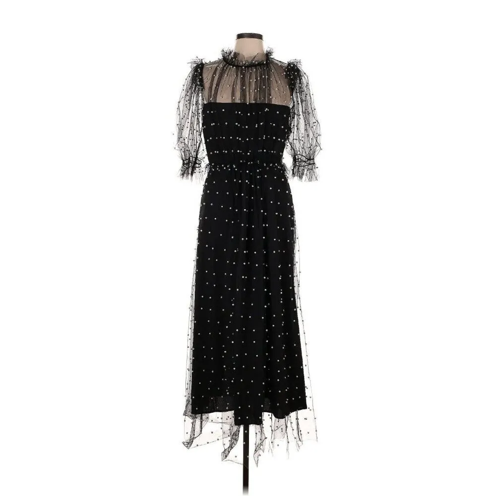 NWT Hunter Bell Bennett in Black Pearl Embellished Mesh Tulle Maxi Dress 12 - Image 5