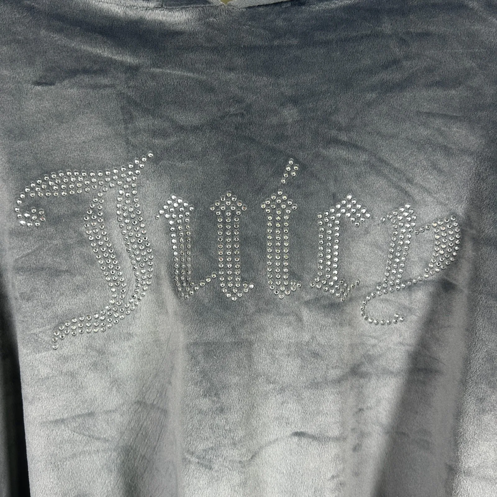 Juicy Couture Sleep Hoodie Large Gray Velour Pullover Crop‎ Top Y2K Nostalgic - Image 2
