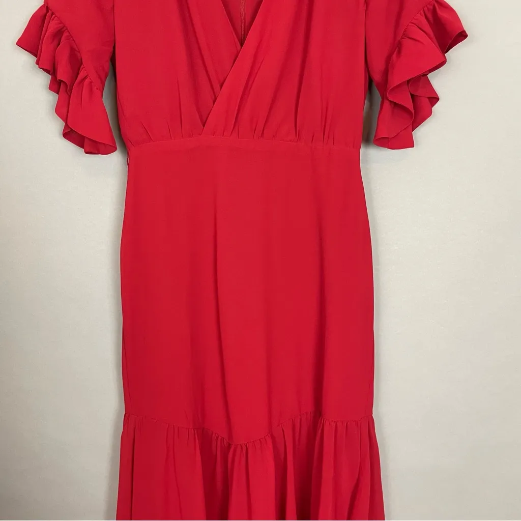Privacy Please Revolve Dress Red Lobster Maxi XS Ruffle Sleeve Gown‎ NO BELT - Image 5