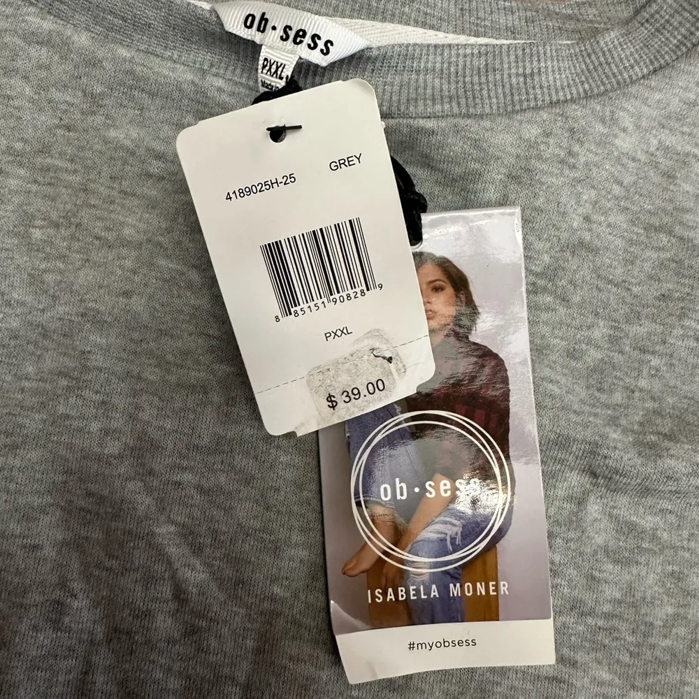 OB•SESS Isabel Moner NWT gray fleece lined gray pullover sz PXXL 23” p2p - Image 3