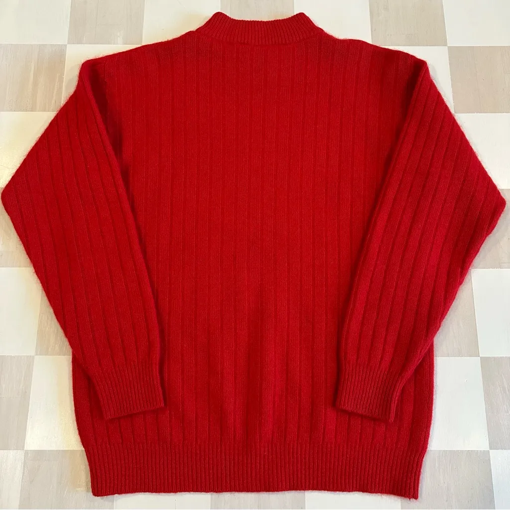 vintage 90s y2k rf angora rabbit lambswool blend red ribbed jumper knit sweater - Image 3