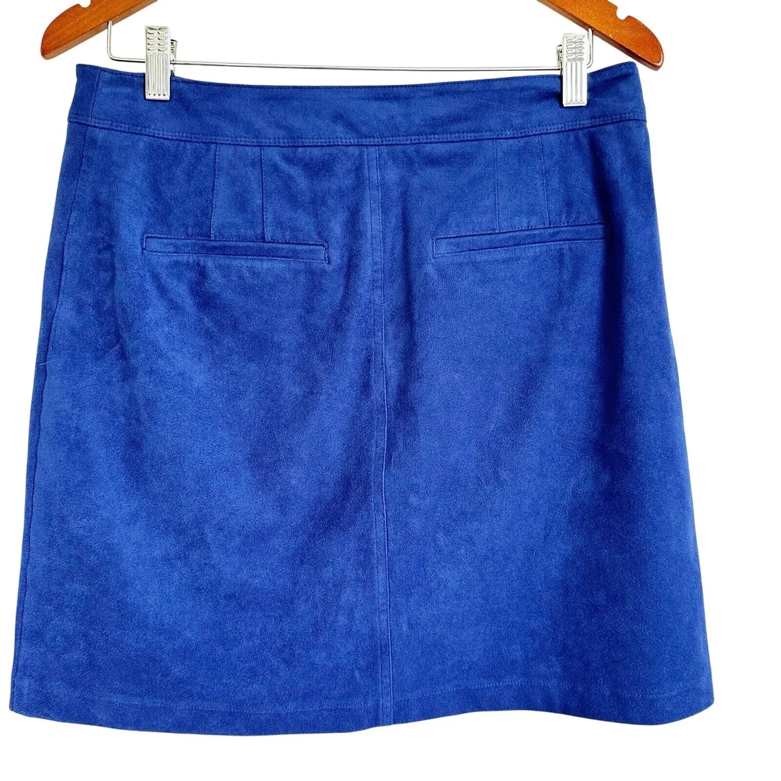 INC Capri Blue Faux Suede Button Front Mini Skirt Size 6 Y2K Preppy Revival - Image 3