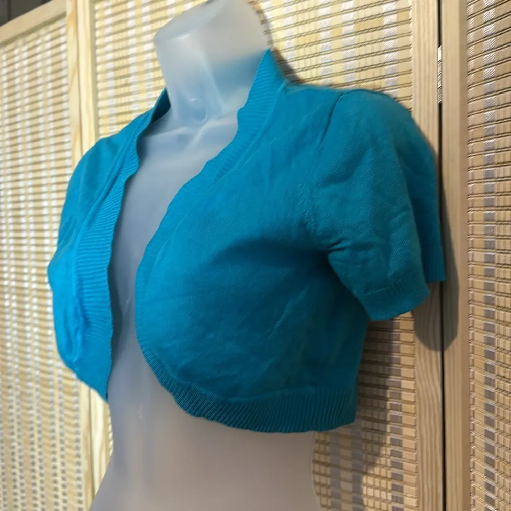 Speechless Vintage 1990s Y2K Teal Blue Knit Bolero Cardigan Sweater Jrs 7 NWT - Image 5