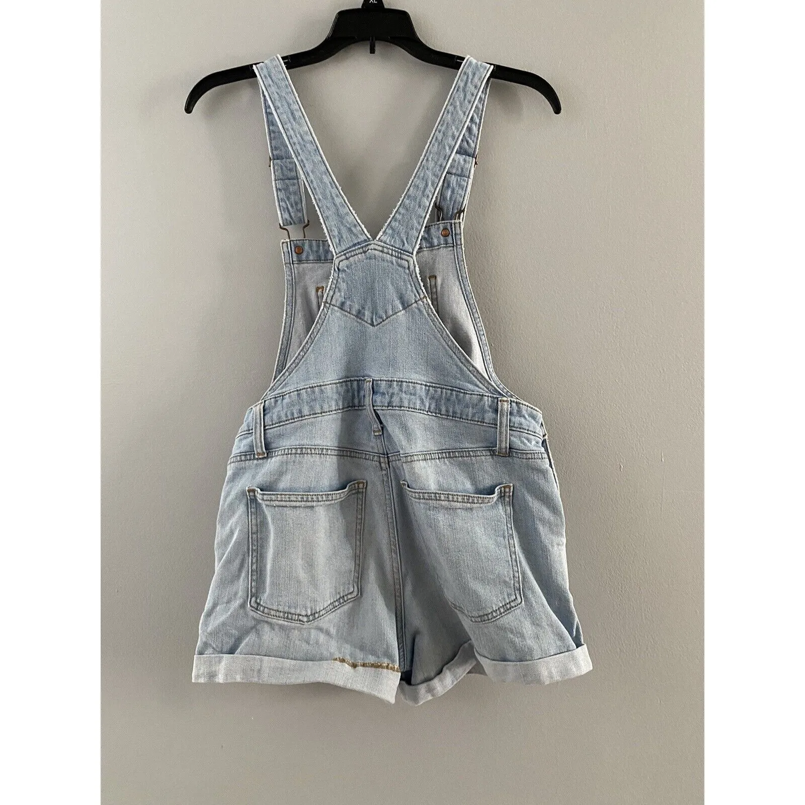 Old Navy Shortalls Womens Small Blue Shorts Bib Overalls Cuffed Distressed 30x3 - Image 4