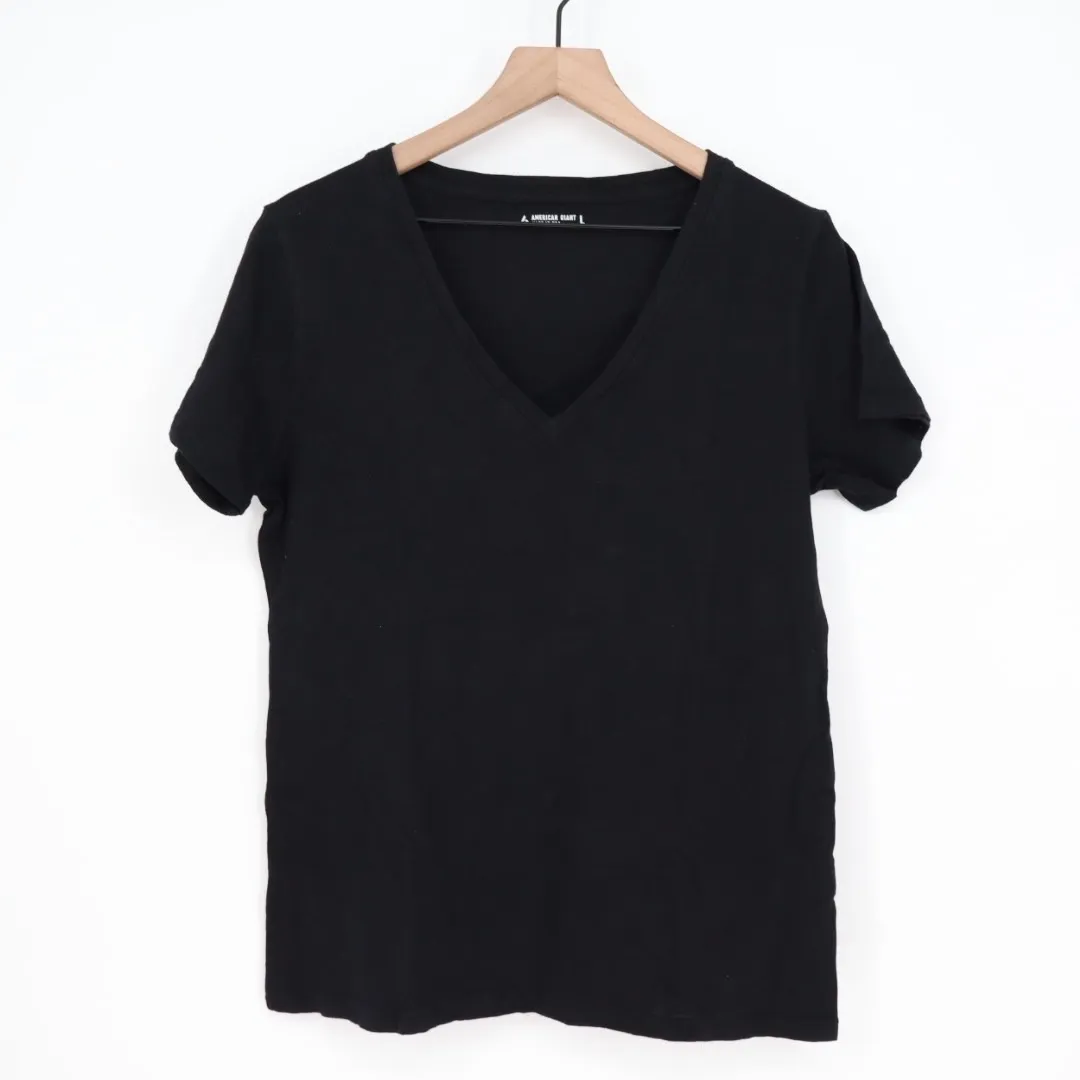 AMERICAN GIANT Womens Black V Neck T Shirt Made USA Size L Size L - Image 2