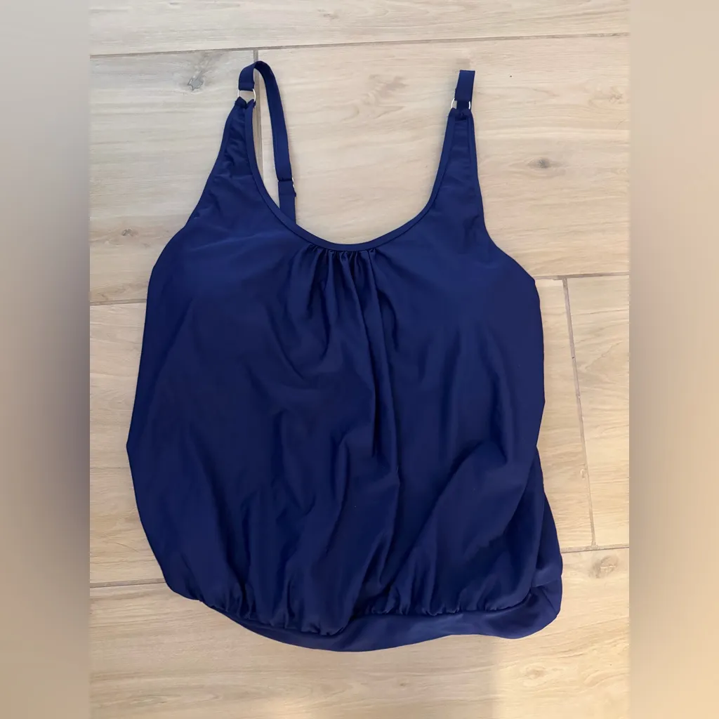 NEW Navy Blue Slimming Blouson Built in Bra Adjustable Tankini Top XL - Image 4