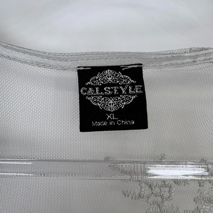 Cal Style Kimono Top Womens XL Silver Lace Crochet Witchy Romantic Fairy Gray - Image 4