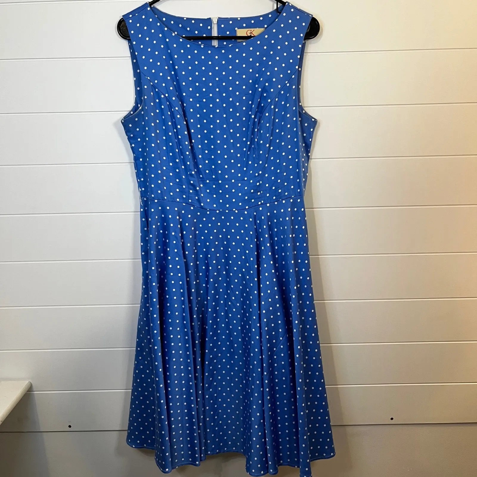Grace Karin Polka Dot Dress Fit and Flare Retro Style Blue White Party Large - Image 16