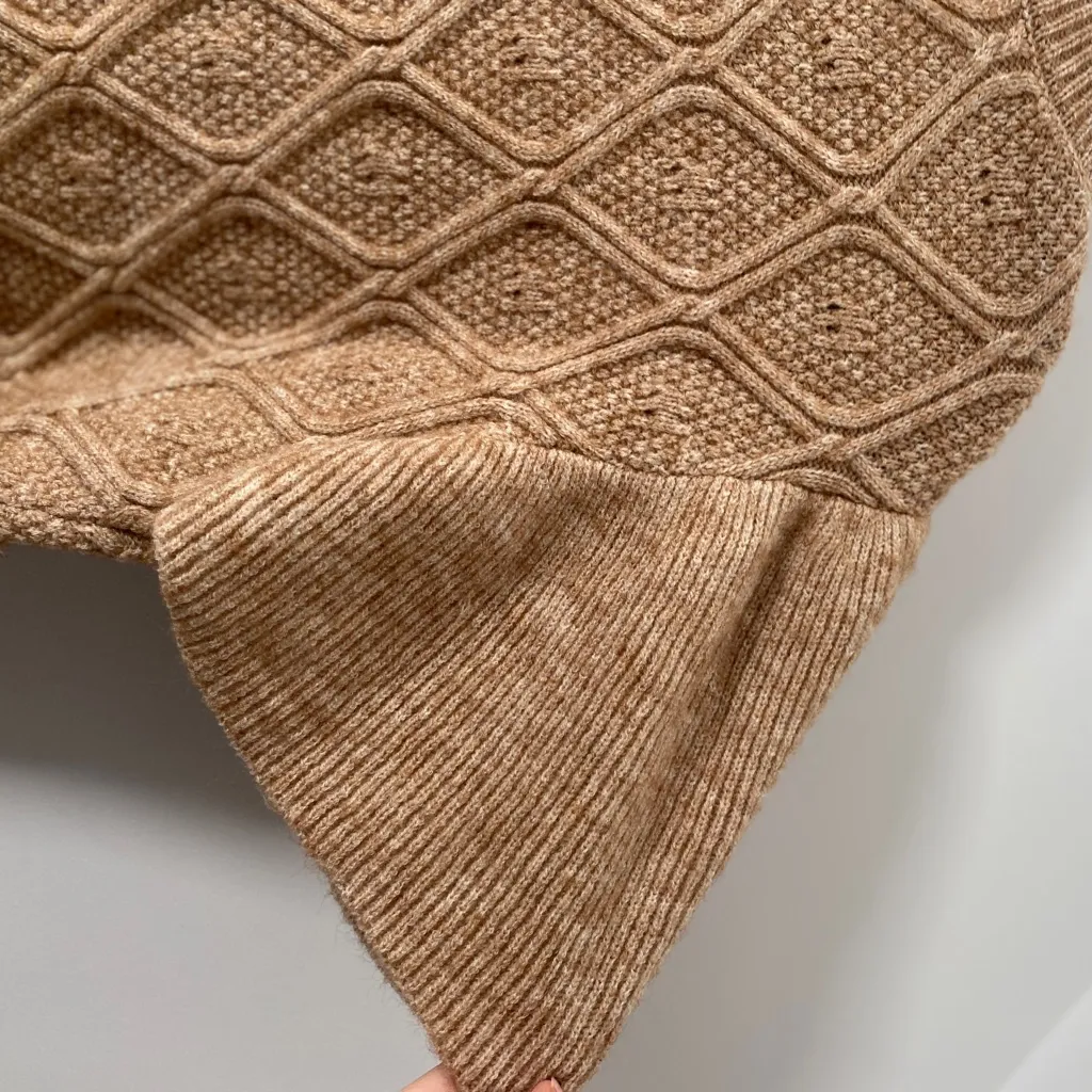 BALTIC BORN Ruffle Sleeve Cable Knit Sweater Top Womens Large Tan Flutter Preppy - Image 9