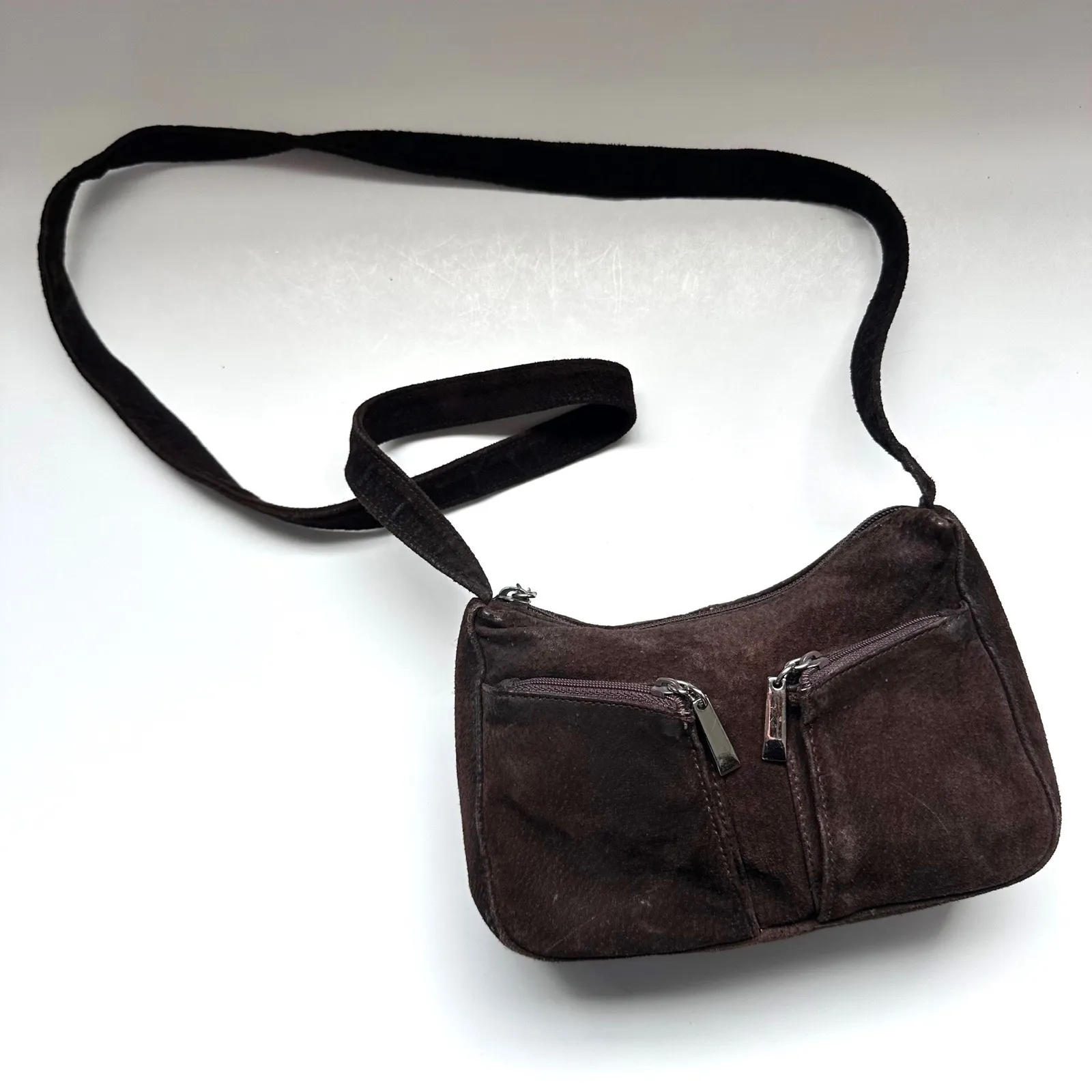 VTG Wilsons Leather Experts Dark Brown Suede Mini Micro Shoulder Bag Crossbody - Image 2