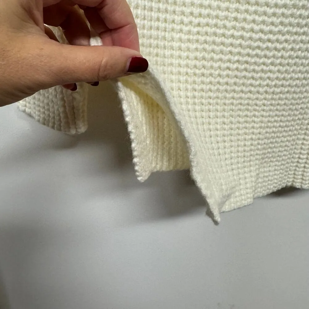 Marine Layer Delaney Raglan Striped Waffle Knit Sweater Cream Red Pink Size XS - Image 5