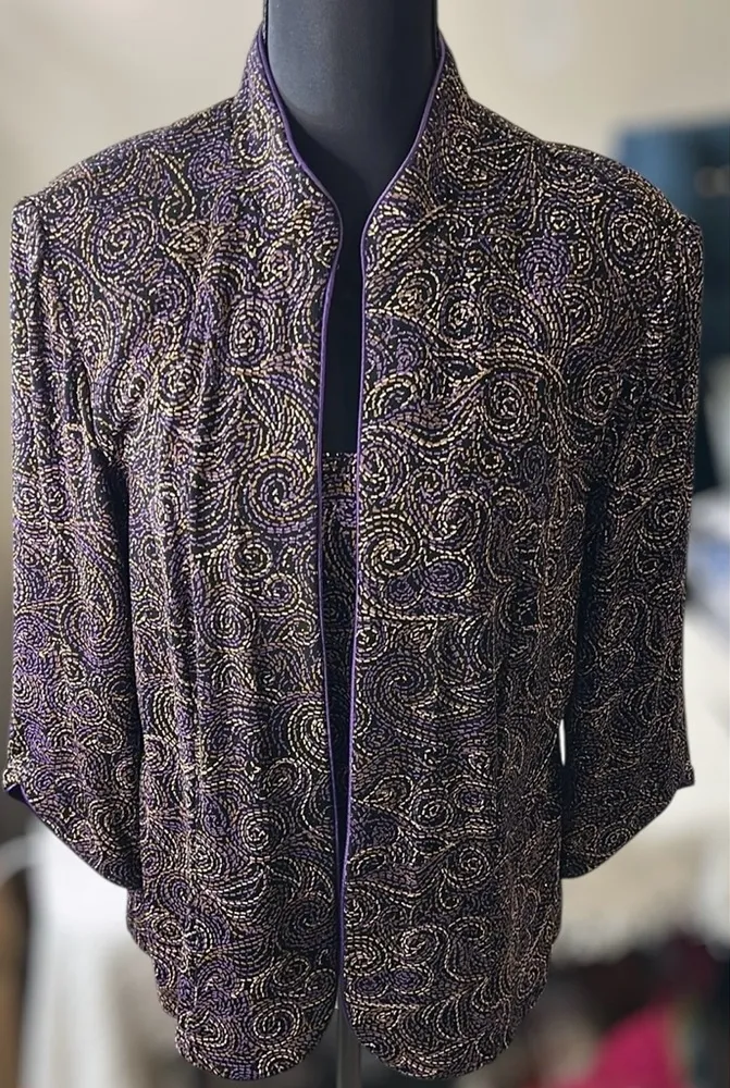 Alex Evenings twin set jacket and tank top with glitter accents size large - Image 1