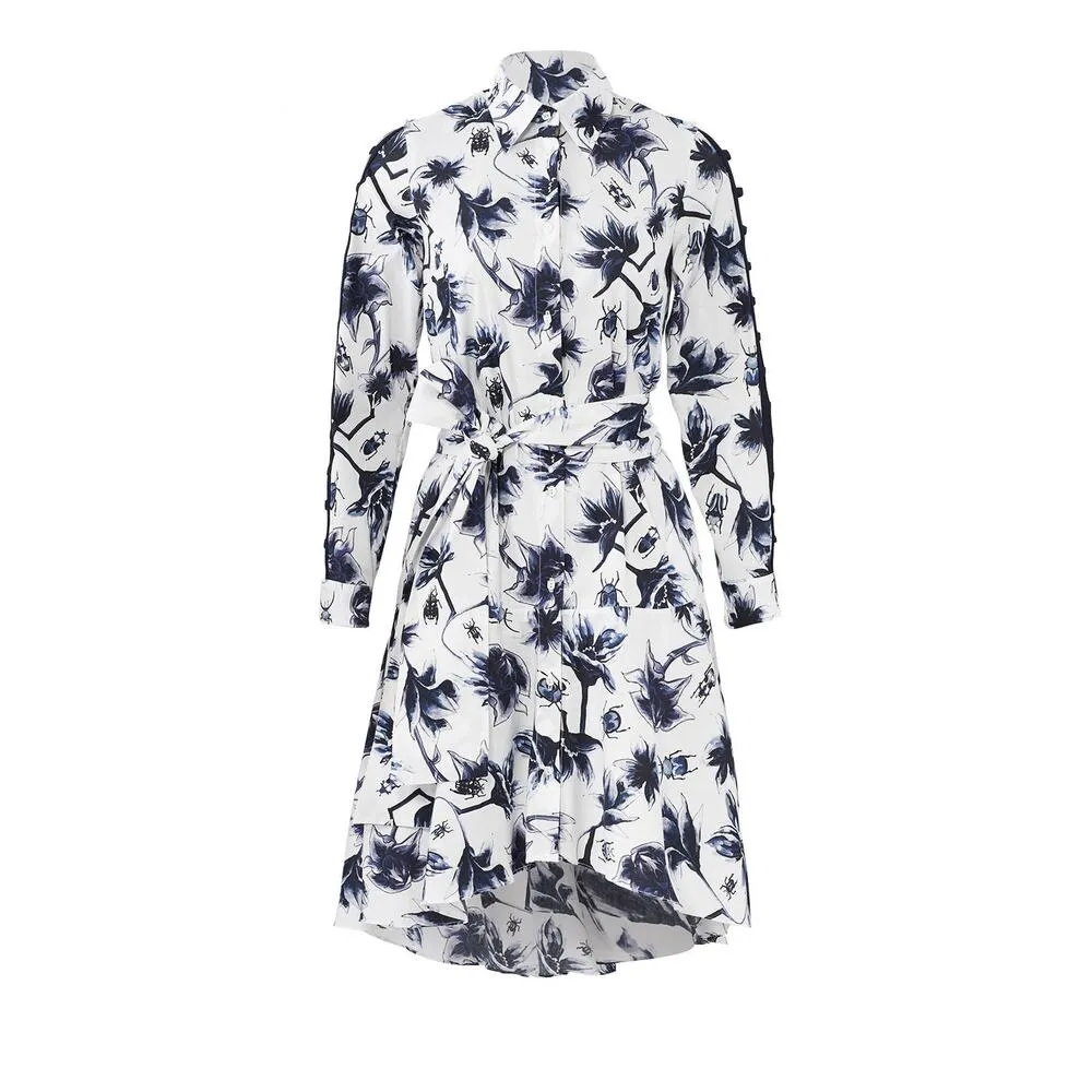 Osman Suzie White Floral Print Long Sleeve Tie Waist High Low Shirt Dress Sz 12 - Image 5