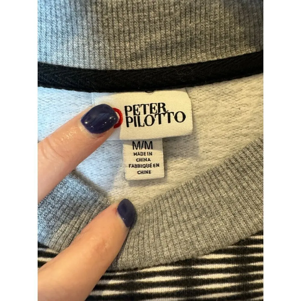 Peter Pilotta Target Sweatshirt Women‎ Medium Blue Gray Floral Striped Patchwork - Image 7