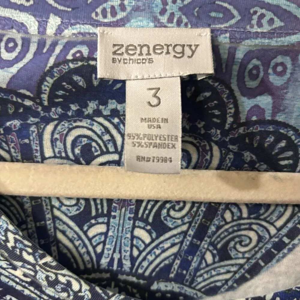Chicos Zenergy Top Womens XL Multicolor Paisley Print Boho Abstract Blouse - Image 7